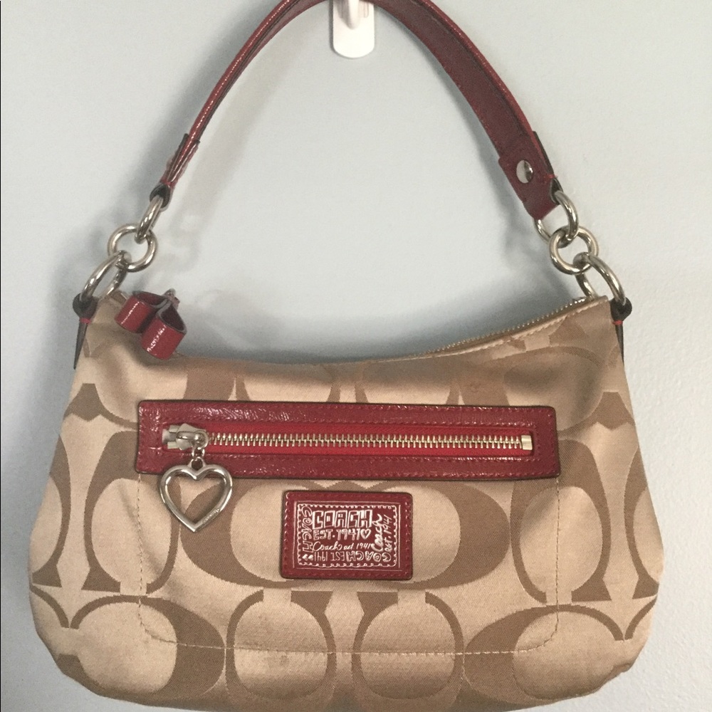 Coach shoulder bag tan and red